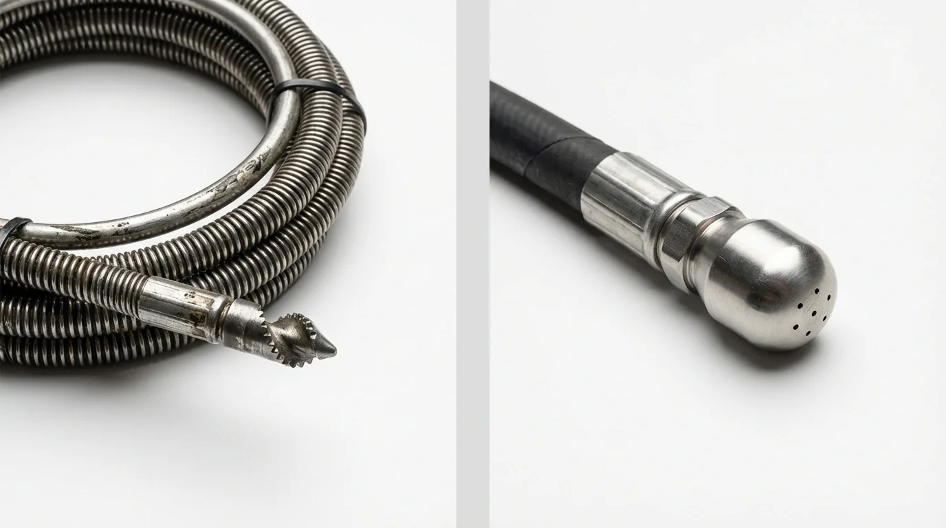 Drain snake cable and hydro jetting nozzle used for drain cleaning in Onalaska, TX
