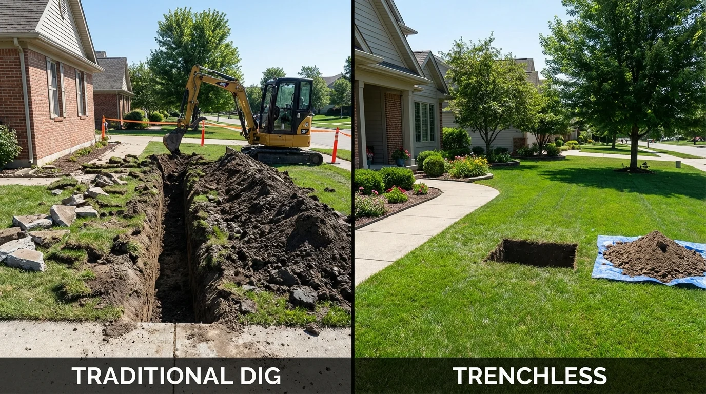Trenchless sewer repair with minimal yard damage versus traditional excavation in Onalaska, TX